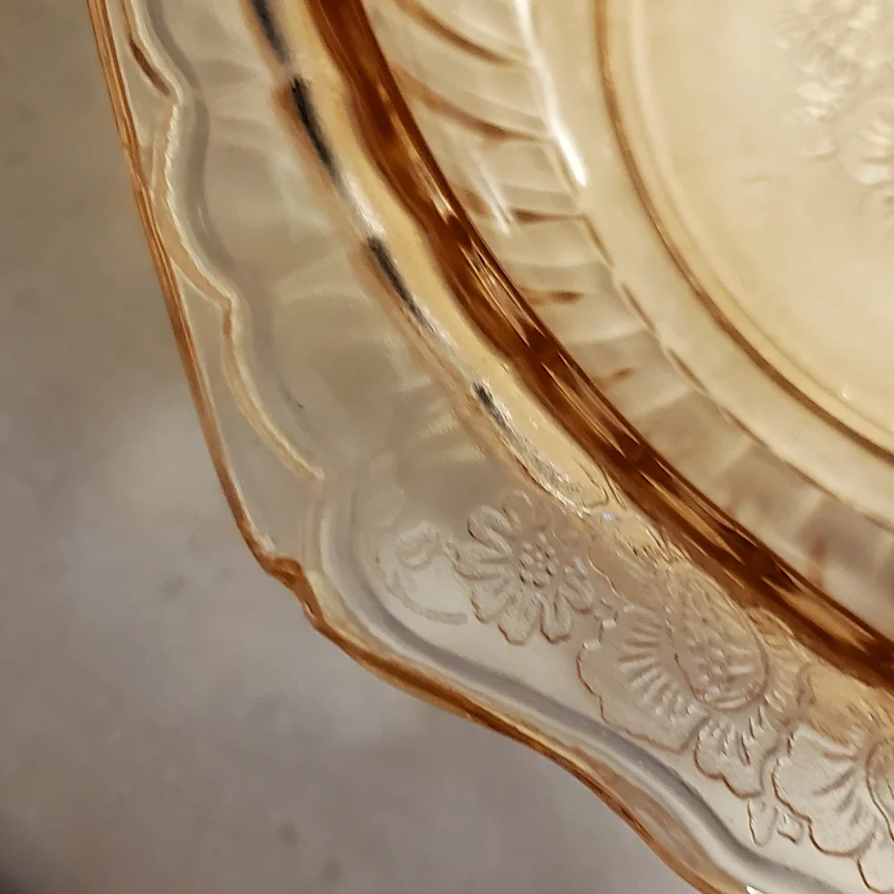 Vintage frosted pink Depression glass square serving bowl with handles